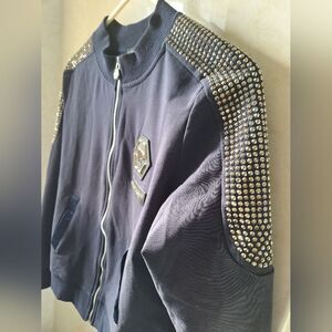 Philipp Plein Navy Blue Studded Jogger Jacket